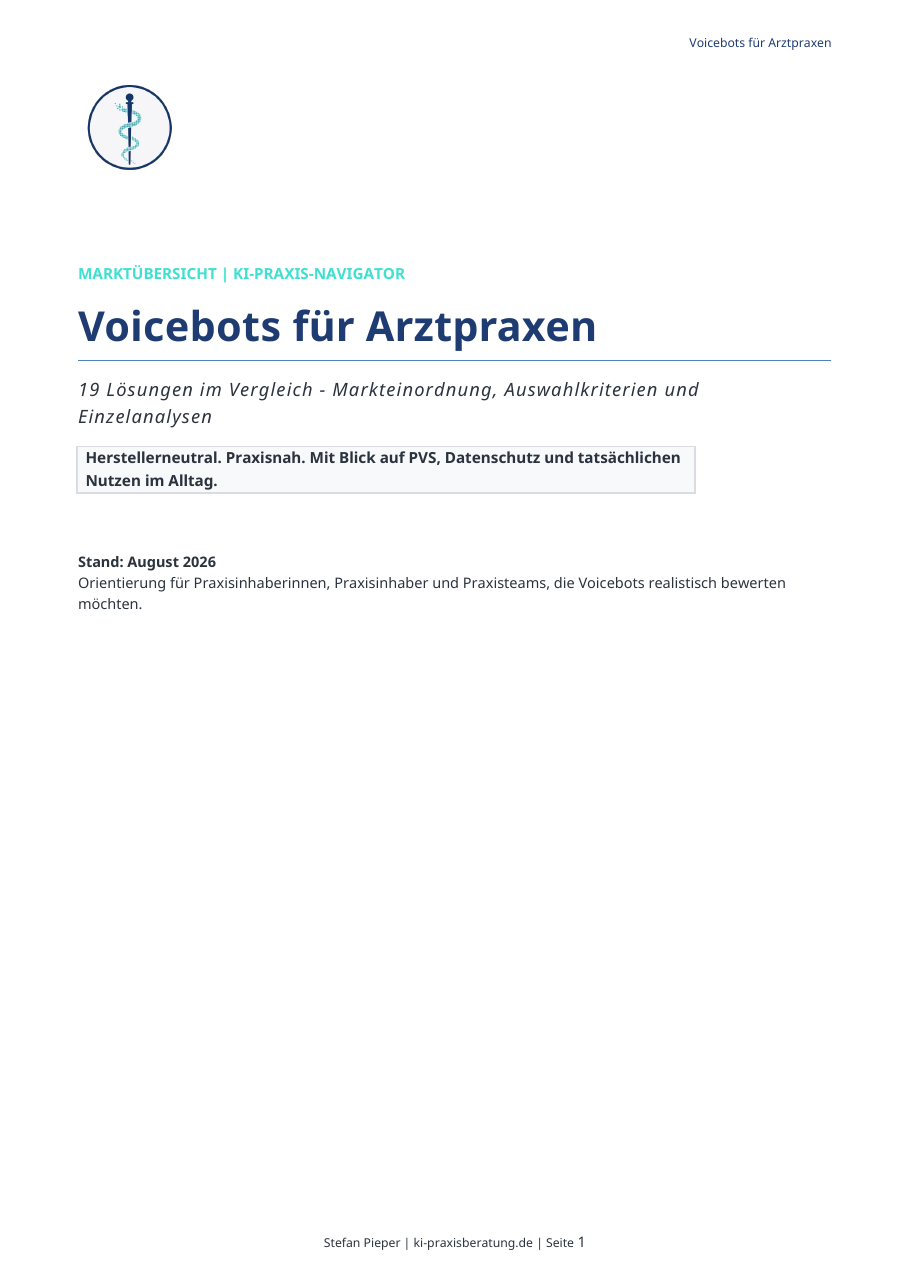 Titelseite der Marktübersicht Voicebots für Arztpraxen